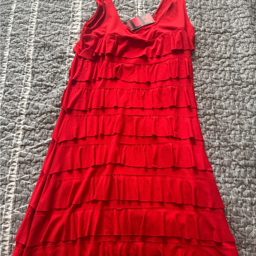 Red Ruffled Tiered Mini Dress - Picture 3 of 3